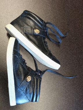 Coach Black Leather High-Top Sneakers with White Soles